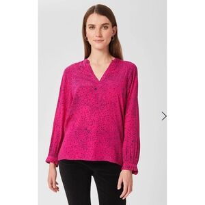 Hobbs London Hana Blouse Pink & Black Celestial Star Pattern V-Neck Size US 8